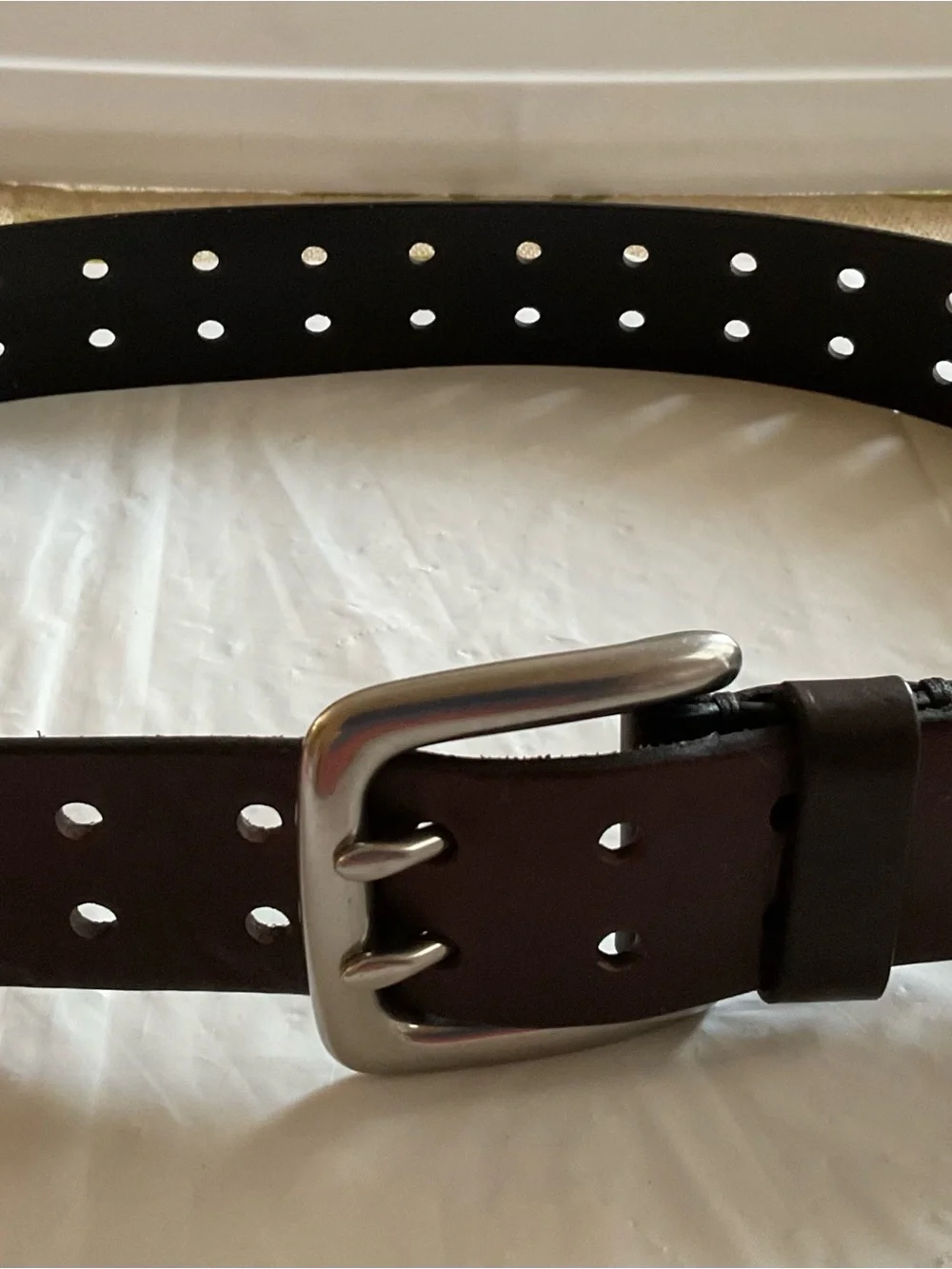 Lauren Ralph Lauren Dark Brown Leather Double Prong Adjustment Holes Belt